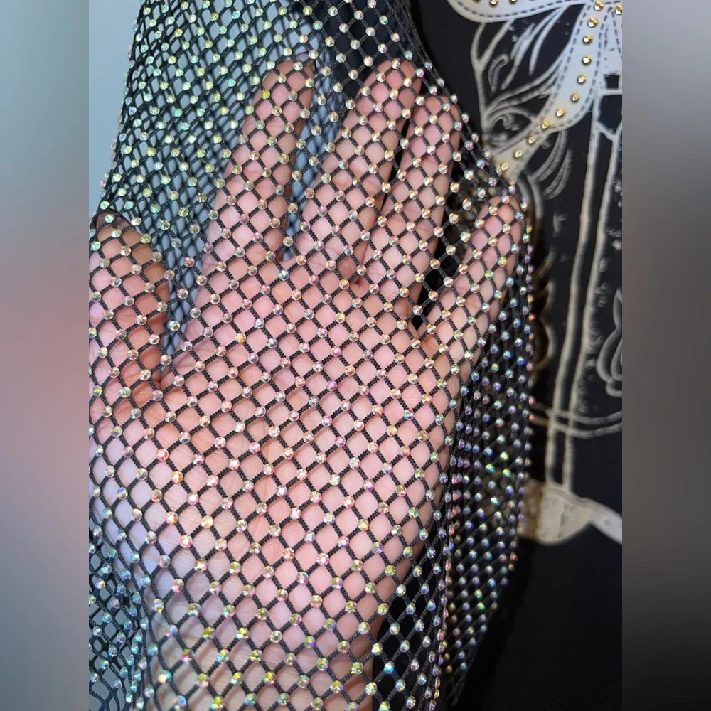 Threads On 9th Western Boots Graphic Tee w/ Rhinestone Mesh Sleeves XL - Picture 4 of 8